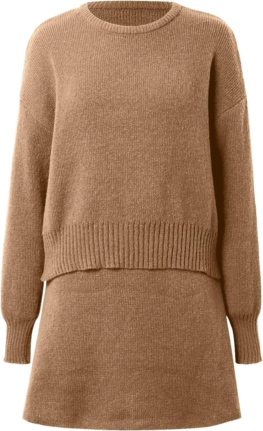 2 Piece Sweater Skirt Set for women Long Sleeve Mock Neck Ribbed Knit Top Pleated Skirts Matching Lounge Sets