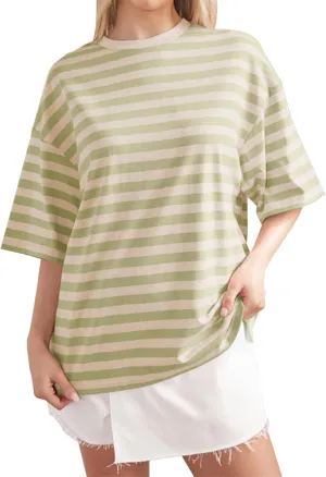 2024 Oversized Striped Color Block Short Sleeve Crew Neck T-Shirts Casual Loose Pullover Tops Summer Tee Shirt for Women