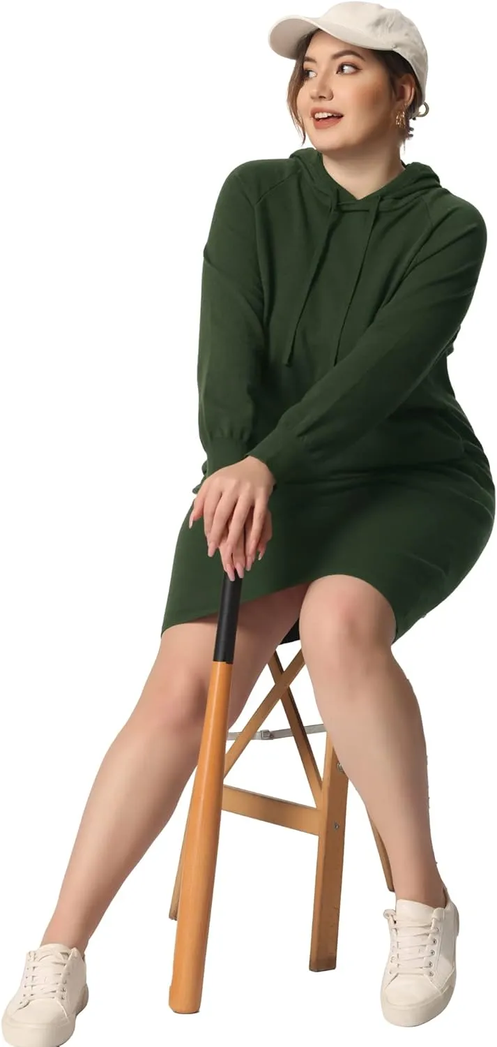 Agnes Orinda Plus Size Hoodie Sweater Dress for Women Long Sleeve Pullover Fall Mini Bodycon Sweatshirt Dresses