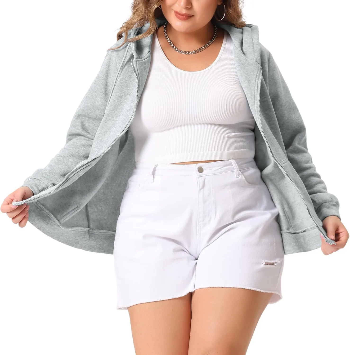 Agnes Orinda Women's Plus Size Hoodies Jackets Full Zip Up Long Sleeve Sweatshirts Jacket Outfits with Pockets