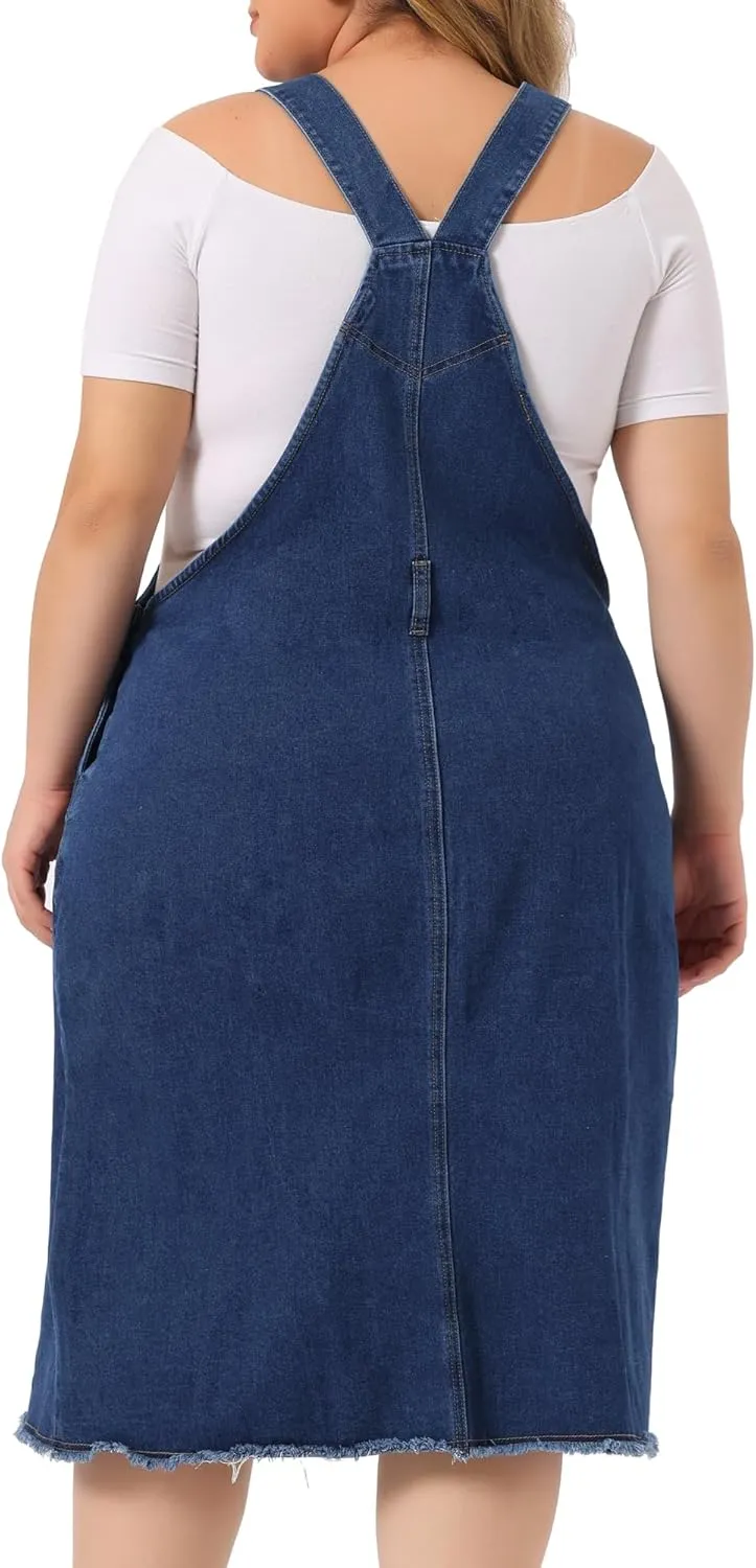 Agnes Orinda Women's Plus Size Overalls Dresses Jean Skirt Distressed Racerback Suspender Denim Overall Dress