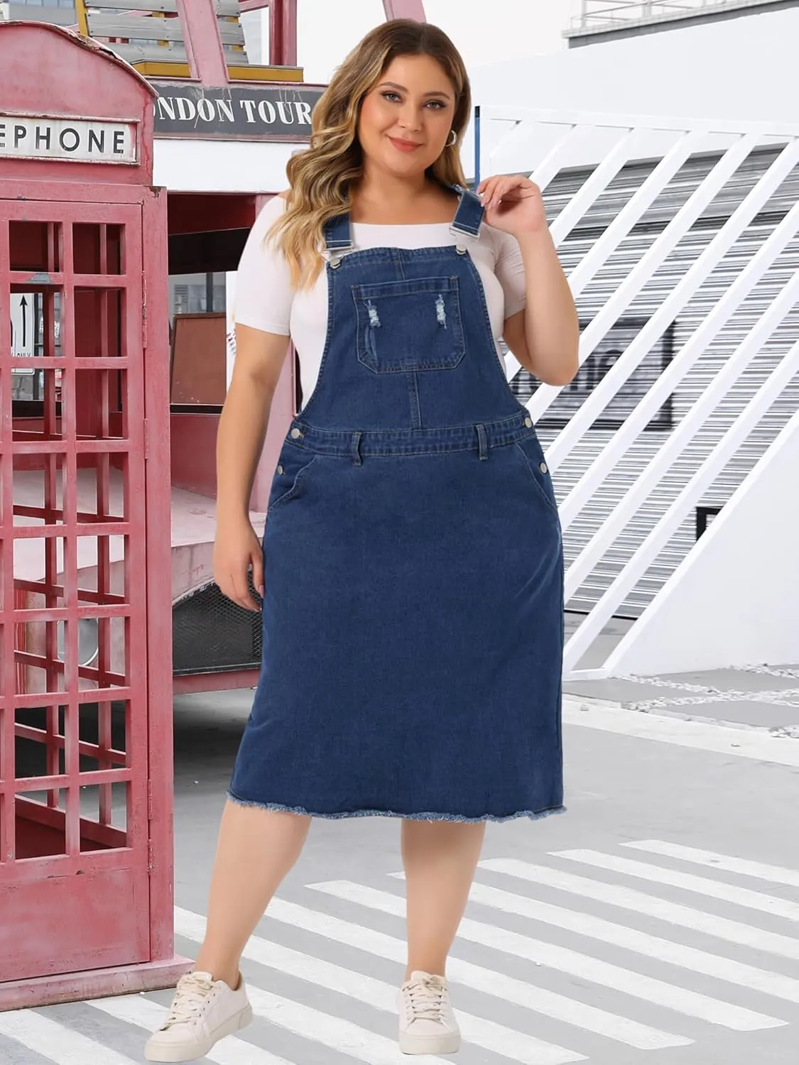 Agnes Orinda Women's Plus Size Overalls Dresses Jean Skirt Distressed Racerback Suspender Denim Overall Dress