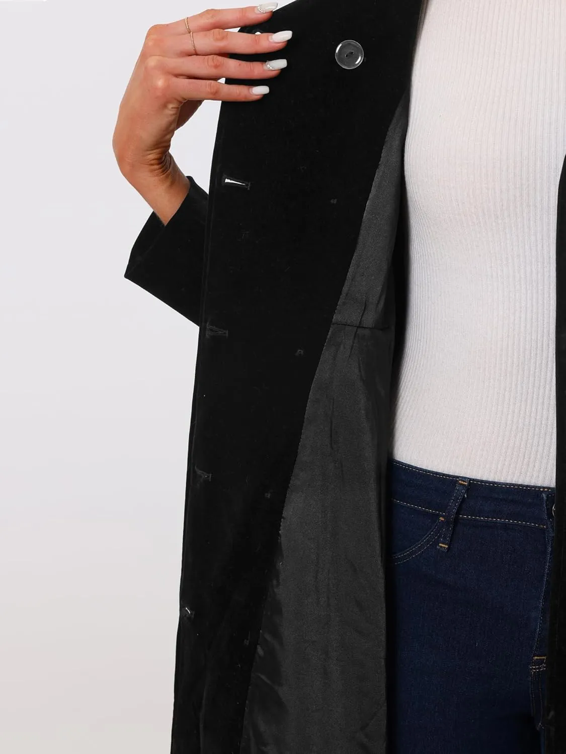 Allegra K Velvet A-Line Coat for Women's Christmas Double Breasted Winter Swing Coats