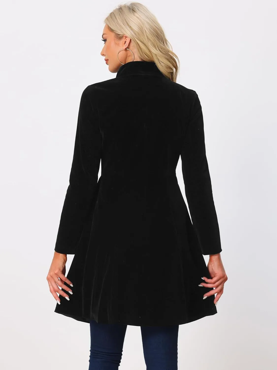 Allegra K Velvet A-Line Coat for Women's Christmas Double Breasted Winter Swing Coats