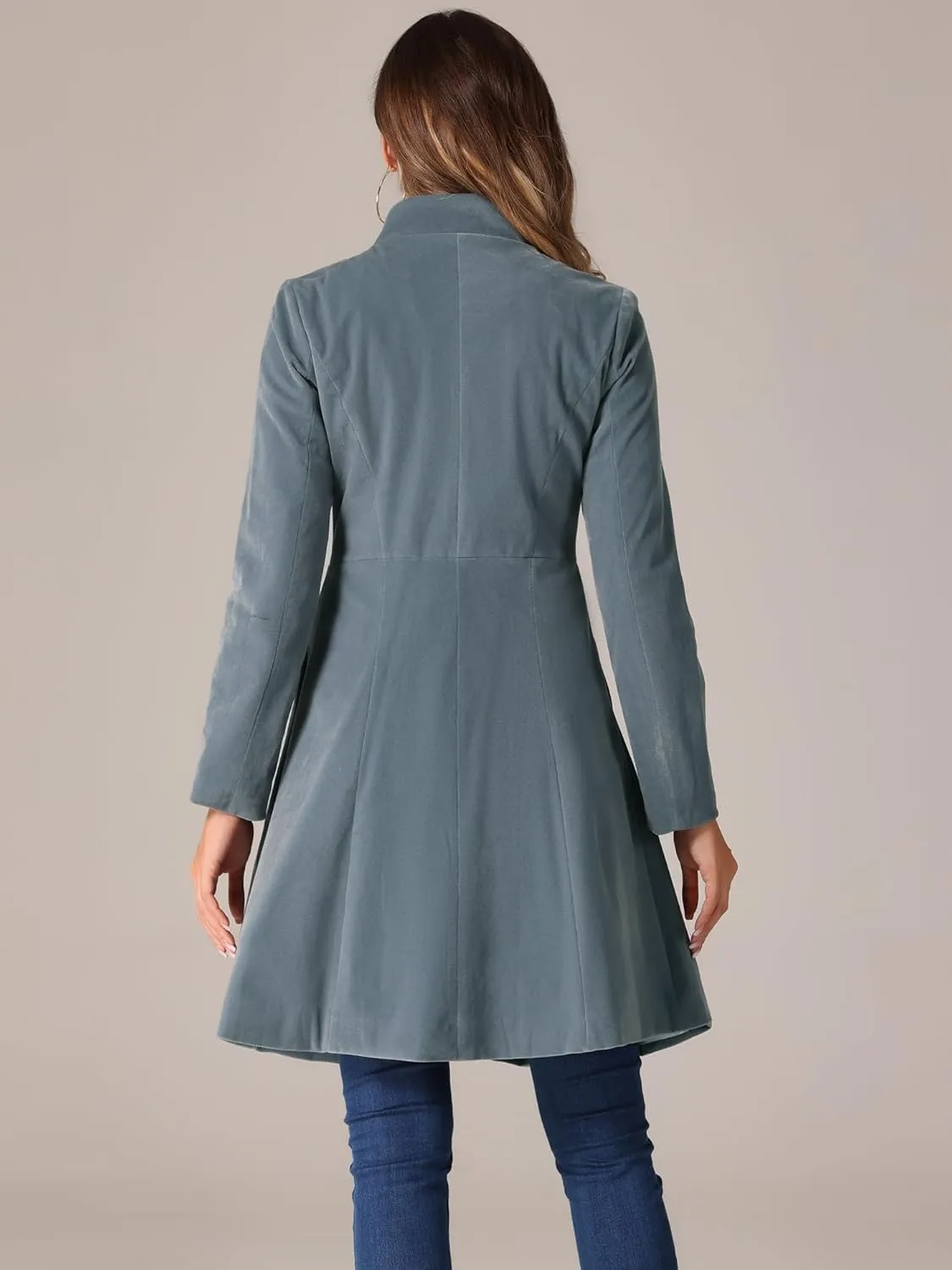 Allegra K Velvet A-Line Coat for Women's Christmas Double Breasted Winter Swing Coats