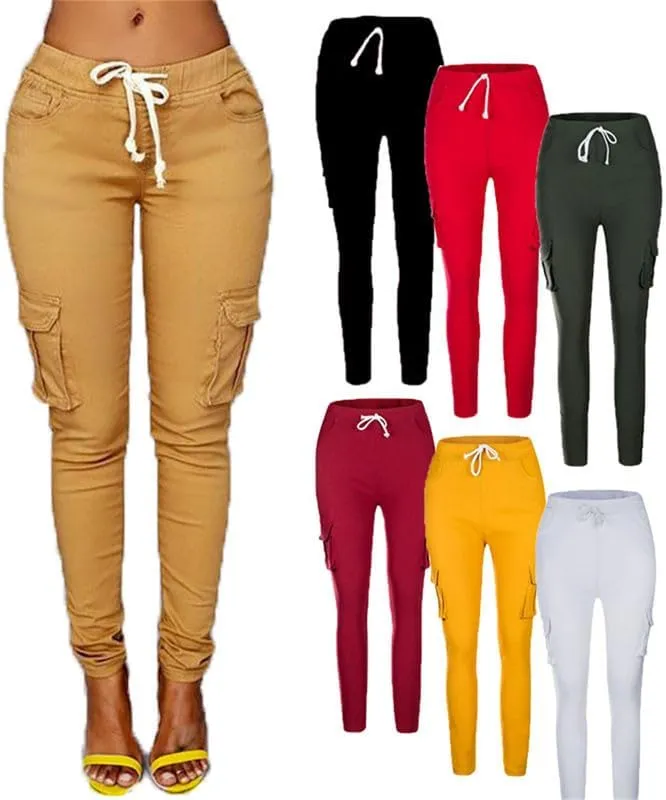 Andongnywell Women's Casual Relaxed-Fit Cargo Pants Multi Pocket Work Pants Ladies Drawstring Pockets Trousers