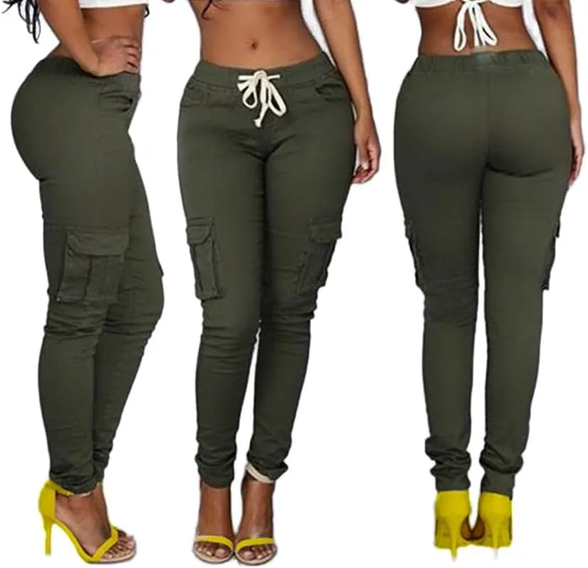 Andongnywell Women's Casual Relaxed-Fit Cargo Pants Multi Pocket Work Pants Ladies Drawstring Pockets Trousers