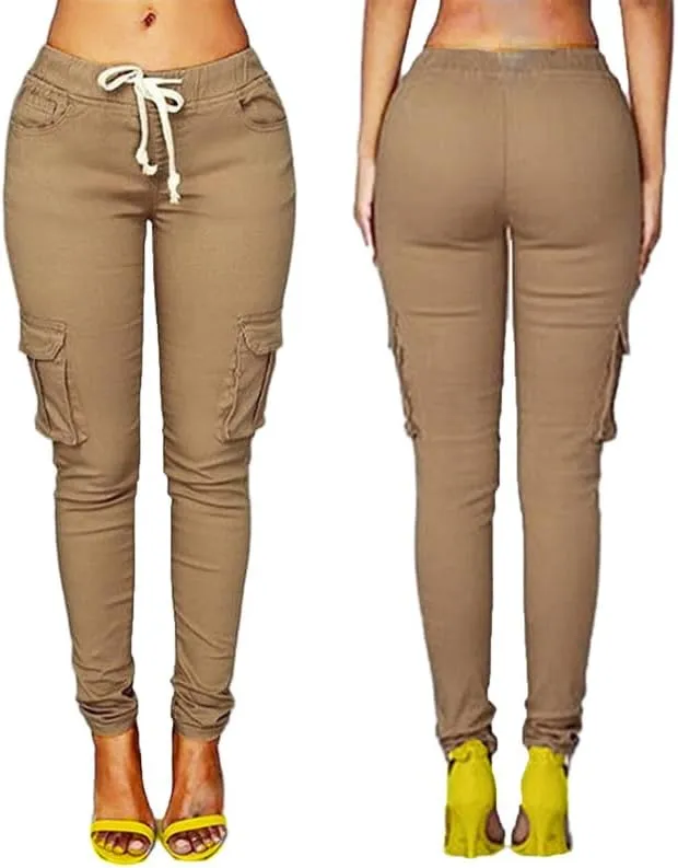 Andongnywell Women's Casual Relaxed-Fit Cargo Pants Multi Pocket Work Pants Ladies Drawstring Pockets Trousers