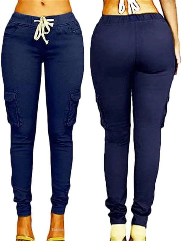 Andongnywell Women's Casual Relaxed-Fit Cargo Pants Multi Pocket Work Pants Ladies Drawstring Pockets Trousers