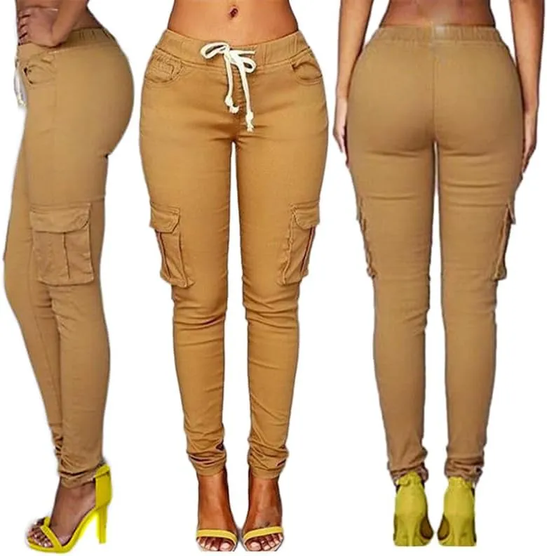 Andongnywell Women's Casual Relaxed-Fit Cargo Pants Multi Pocket Work Pants Ladies Drawstring Pockets Trousers