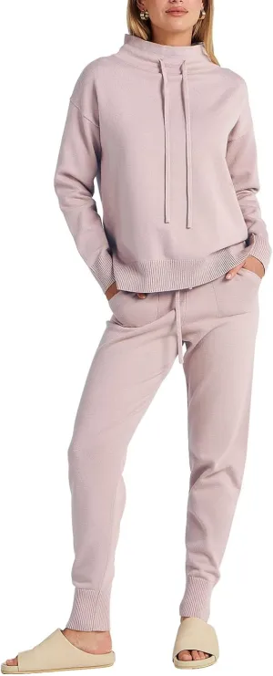ANRABESS Women Two Piece Outfits Turtleneck Pullover Top Cozy Knit Sweater Pants Lounge Set 2024 Fall Sweatsuit Sweatsuits