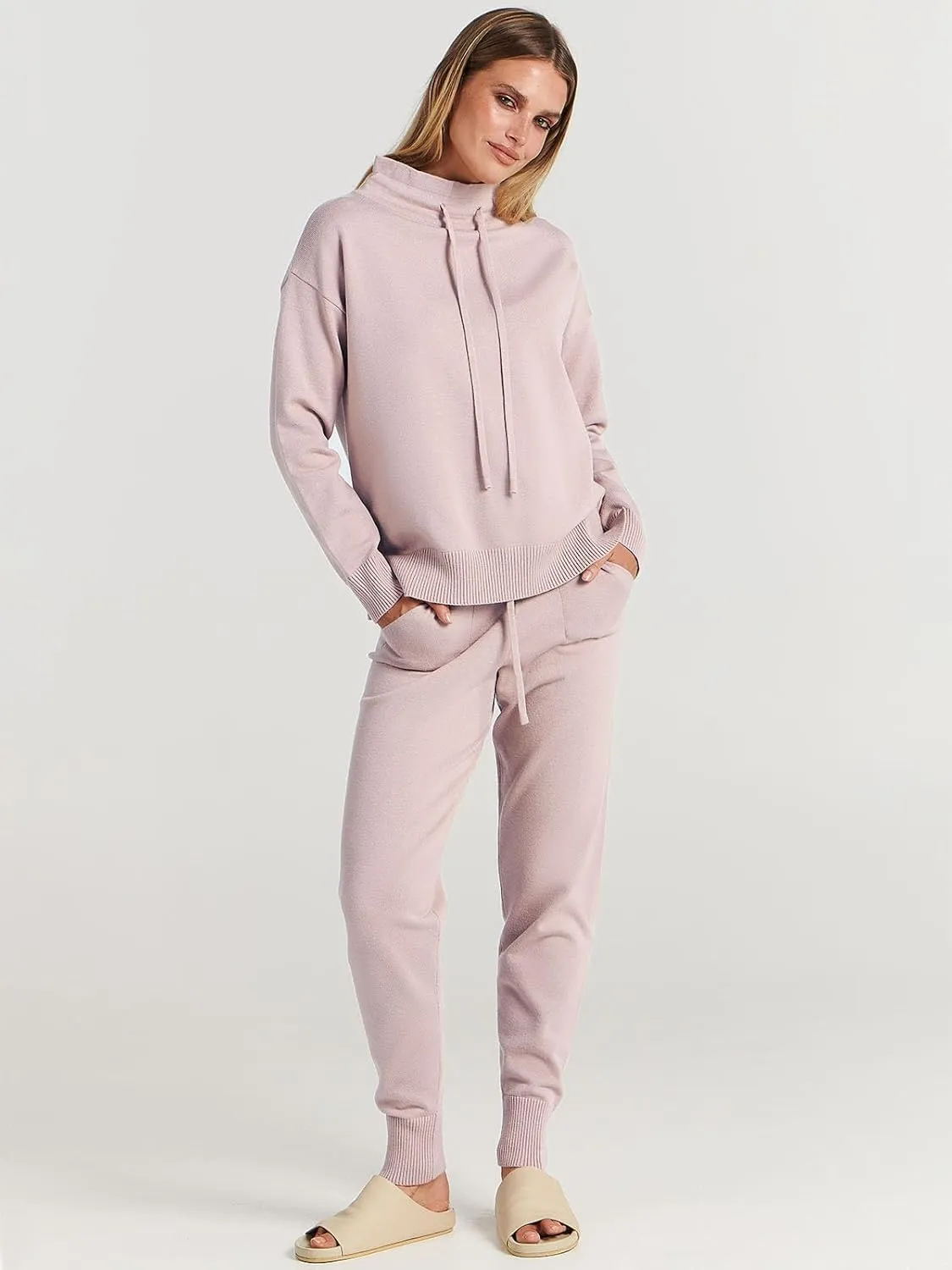 ANRABESS Women Two Piece Outfits Turtleneck Pullover Top Cozy Knit Sweater Pants Lounge Set 2024 Fall Sweatsuit Sweatsuits