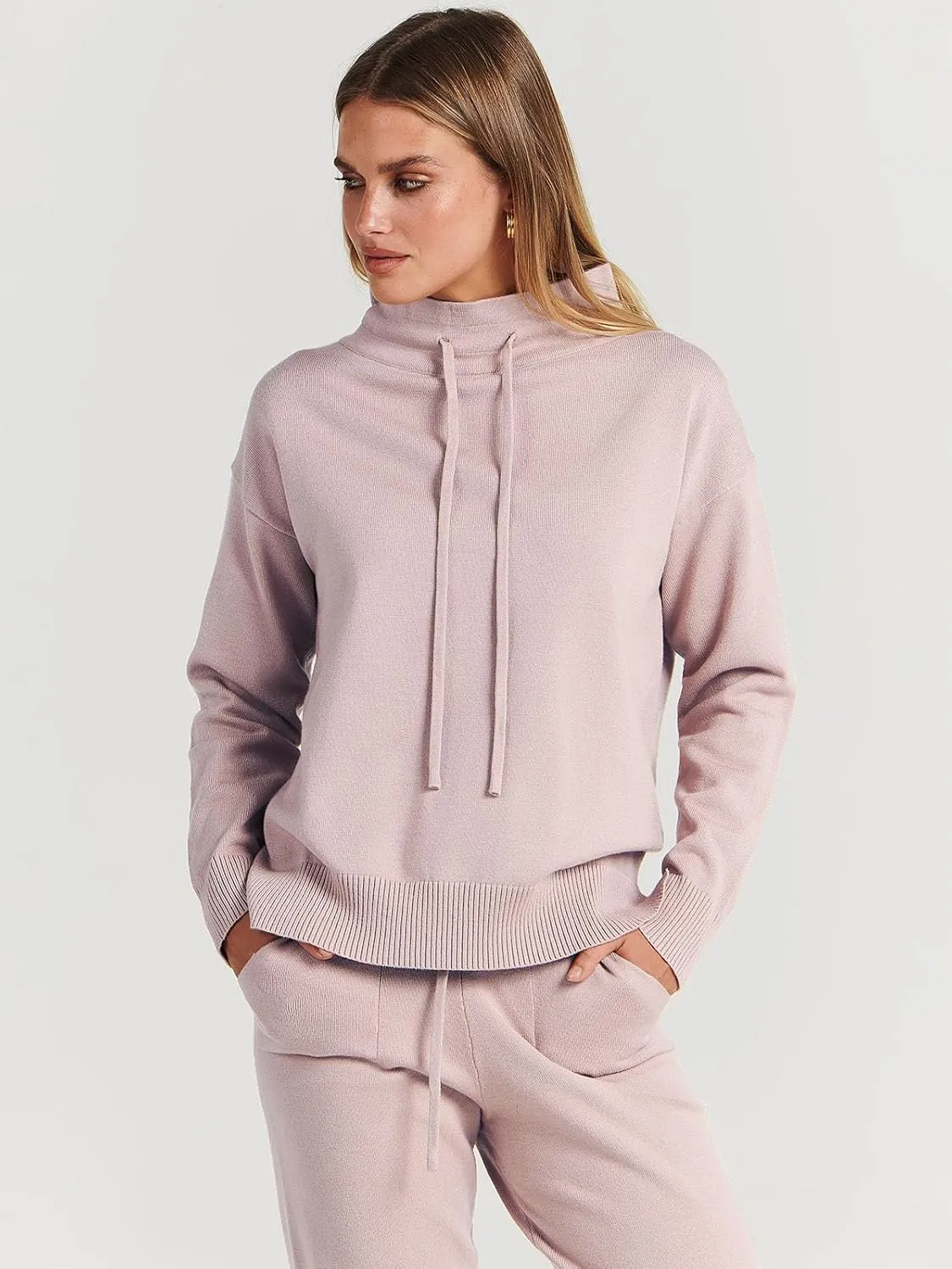 ANRABESS Women Two Piece Outfits Turtleneck Pullover Top Cozy Knit Sweater Pants Lounge Set 2024 Fall Sweatsuit Sweatsuits