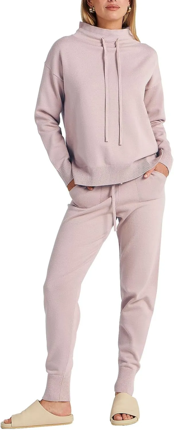 ANRABESS Women Two Piece Outfits Turtleneck Pullover Top Cozy Knit Sweater Pants Lounge Set 2024 Fall Sweatsuit Sweatsuits