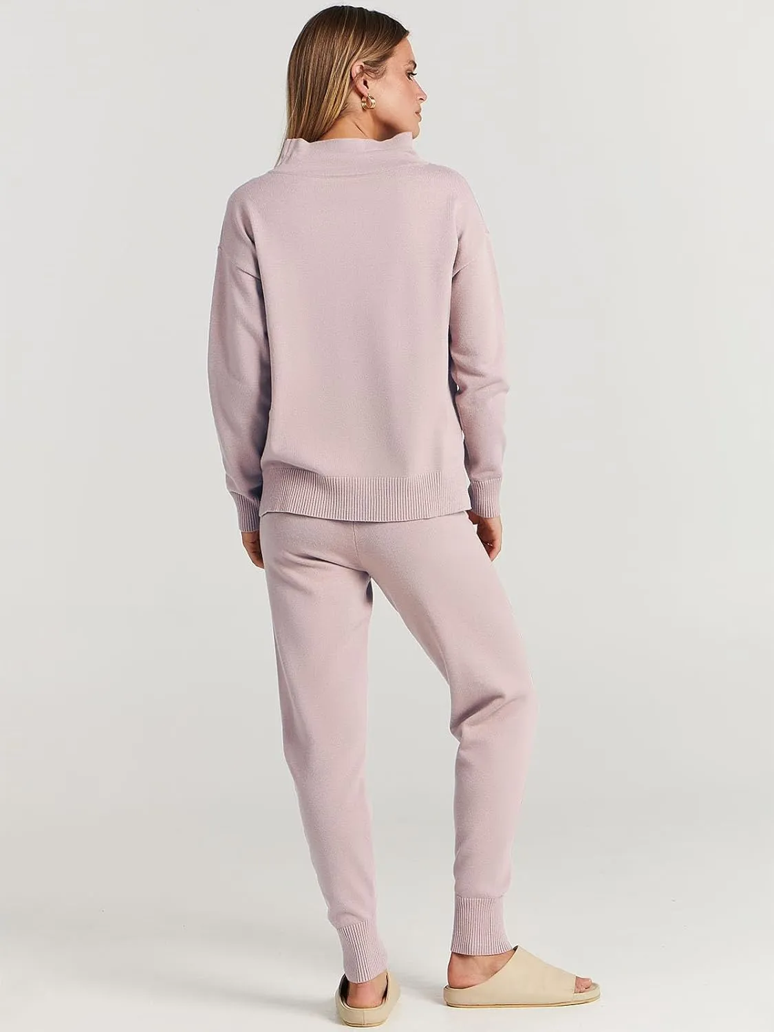 ANRABESS Women Two Piece Outfits Turtleneck Pullover Top Cozy Knit Sweater Pants Lounge Set 2024 Fall Sweatsuit Sweatsuits