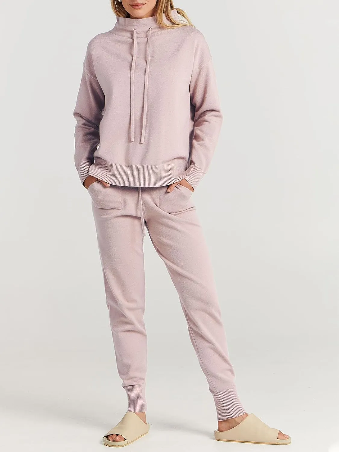 ANRABESS Women Two Piece Outfits Turtleneck Pullover Top Cozy Knit Sweater Pants Lounge Set 2024 Fall Sweatsuit Sweatsuits