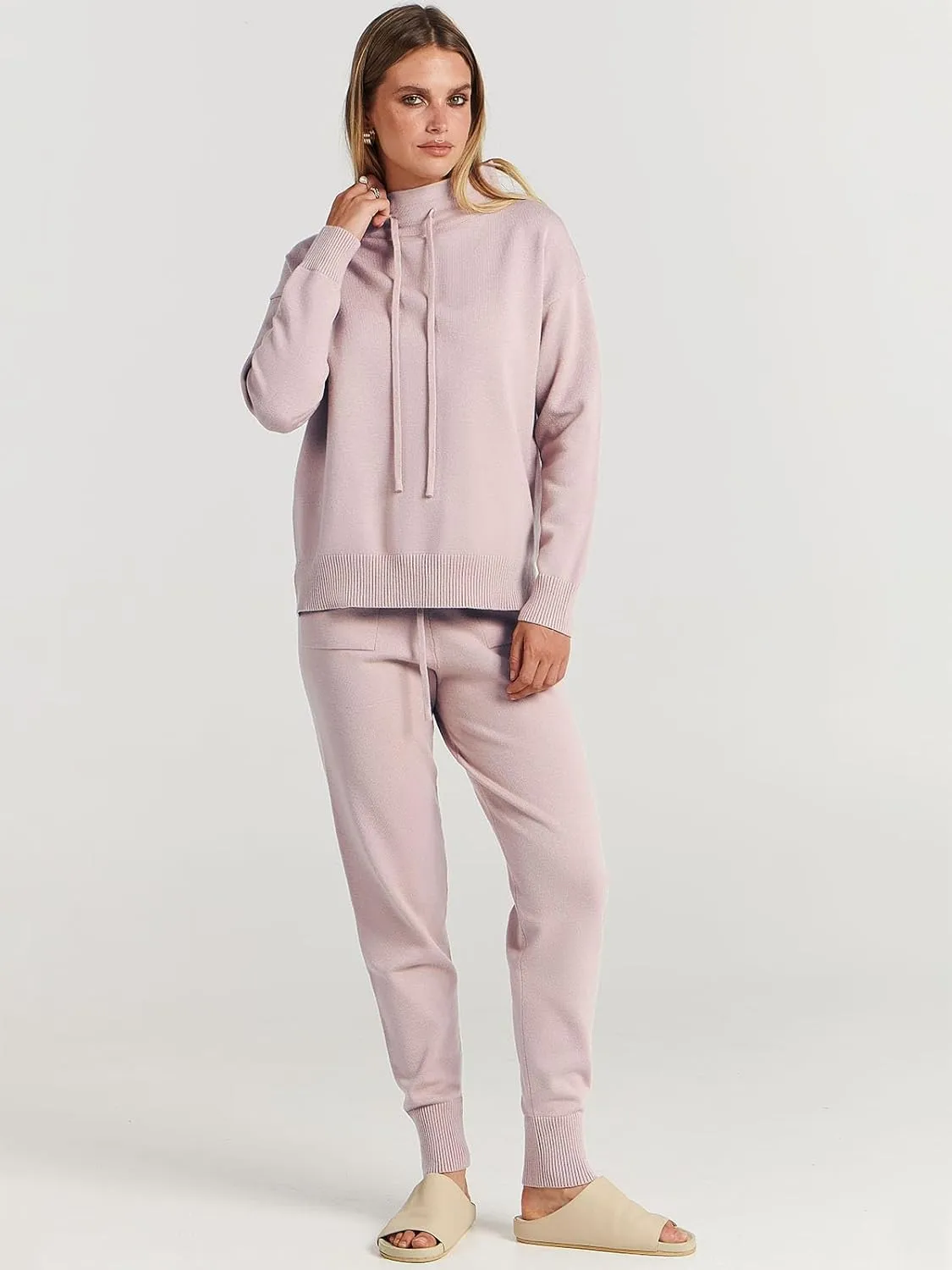 ANRABESS Women Two Piece Outfits Turtleneck Pullover Top Cozy Knit Sweater Pants Lounge Set 2024 Fall Sweatsuit Sweatsuits