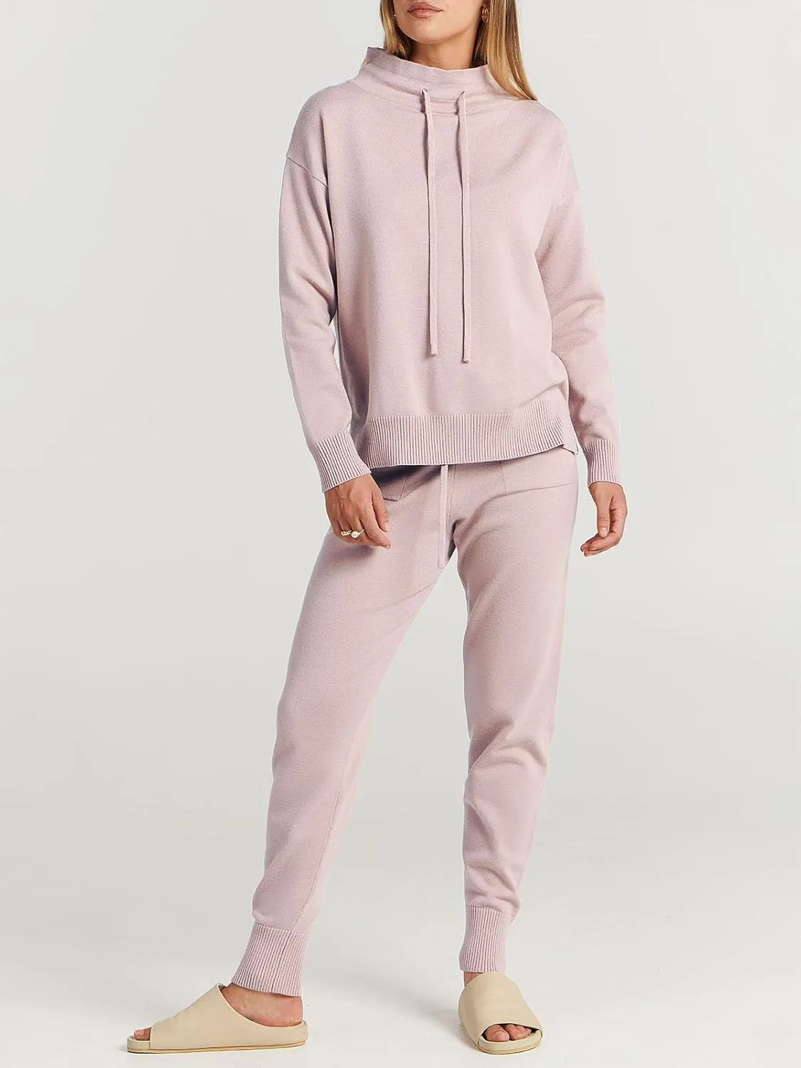 ANRABESS Women Two Piece Outfits Turtleneck Pullover Top Cozy Knit Sweater Pants Lounge Set 2024 Fall Sweatsuit Sweatsuits