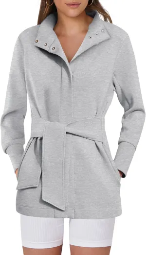 ANRABESS Womens Jacket Belted Casual Long Sleeve Wrap Trench Coat 2025 Spring Trendy Button Up Dressy Outerwear with Pockets