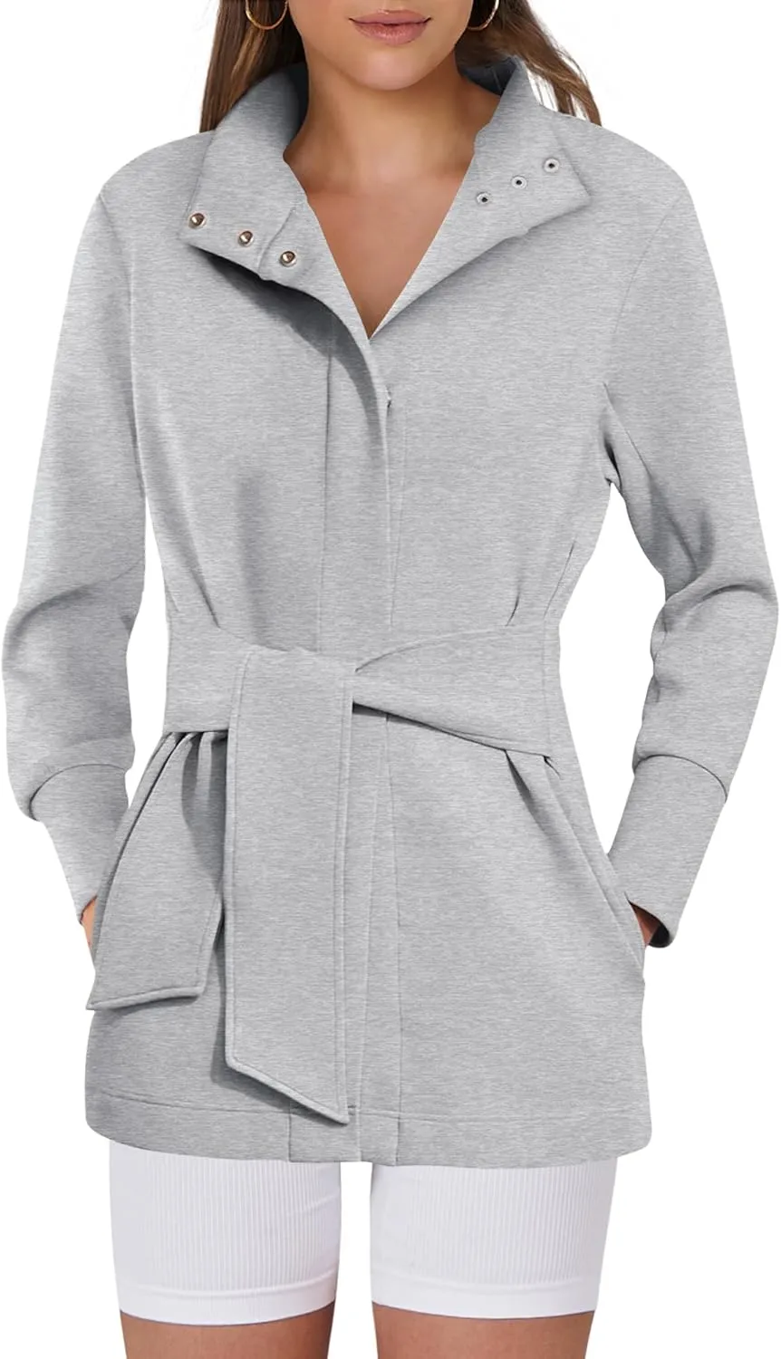 ANRABESS Womens Jacket Belted Casual Long Sleeve Wrap Trench Coat 2025 Spring Trendy Button Up Dressy Outerwear with Pockets