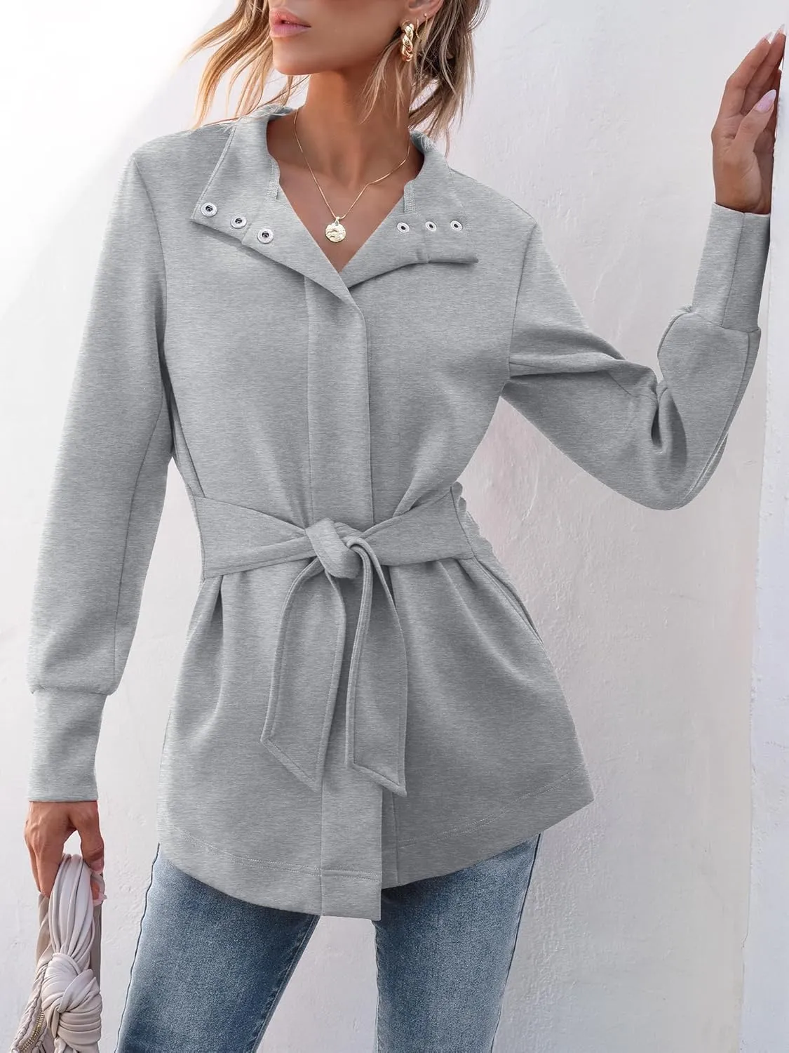 ANRABESS Womens Jacket Belted Casual Long Sleeve Wrap Trench Coat 2025 Spring Trendy Button Up Dressy Outerwear with Pockets