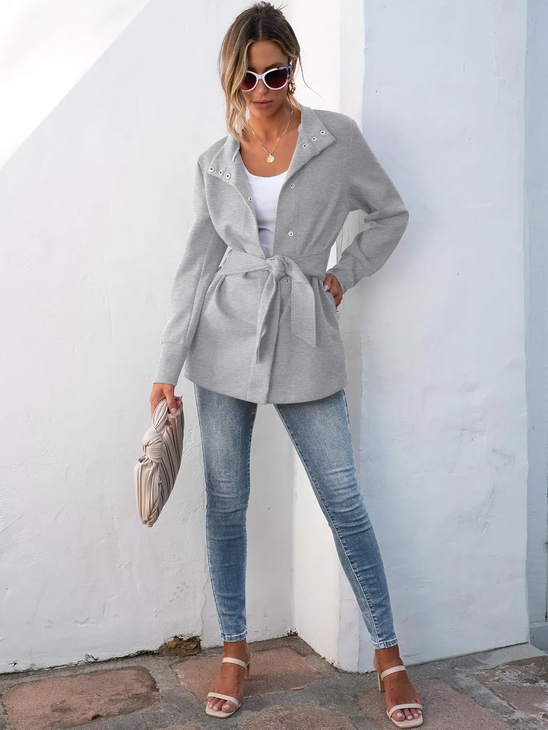 ANRABESS Womens Jacket Belted Casual Long Sleeve Wrap Trench Coat 2025 Spring Trendy Button Up Dressy Outerwear with Pockets
