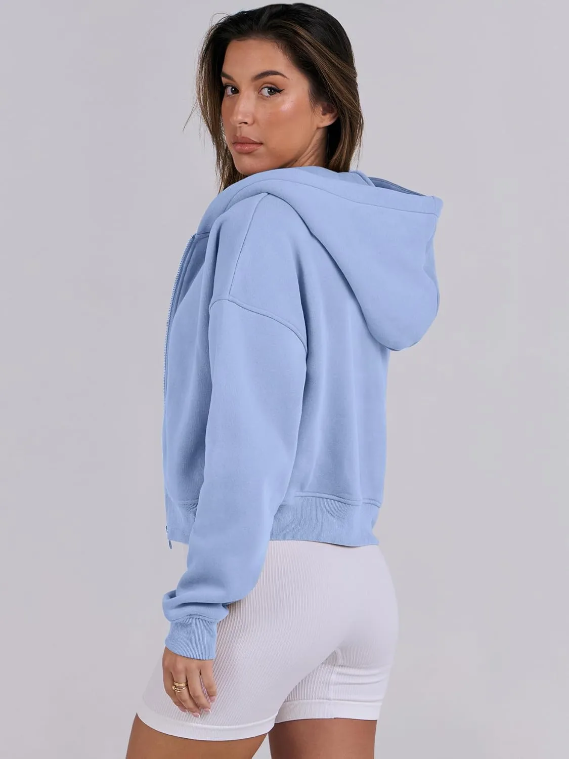 ANRABESS Womens Zip Up Crop Hoodie Sweatshirts 2024 Fall Trendy Long Sleeve Cropped Jacket Top Winter Teen Girls Clothes