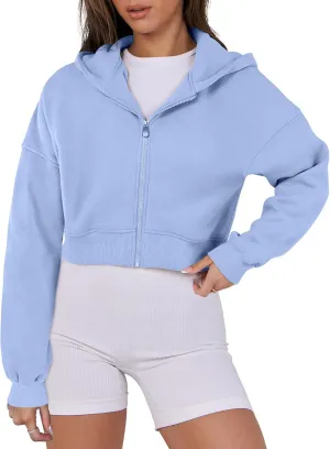 ANRABESS Womens Zip Up Crop Hoodie Sweatshirts 2024 Fall Trendy Long Sleeve Cropped Jacket Top Winter Teen Girls Clothes