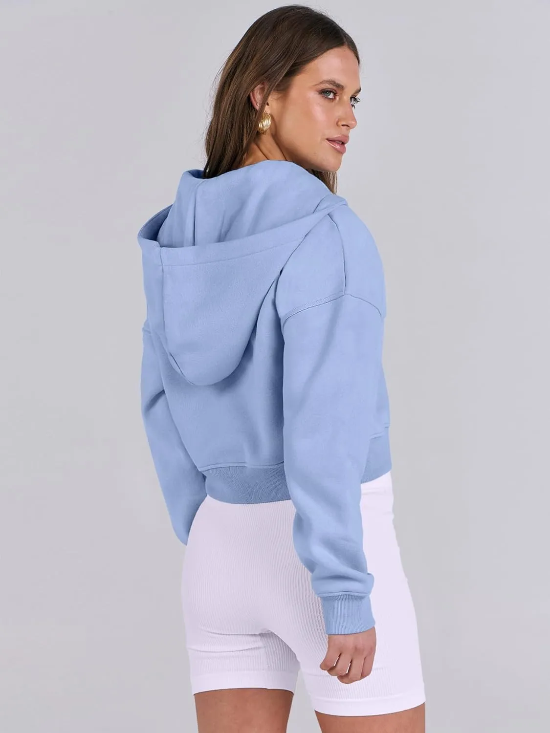 ANRABESS Womens Zip Up Crop Hoodie Sweatshirts 2024 Fall Trendy Long Sleeve Cropped Jacket Top Winter Teen Girls Clothes