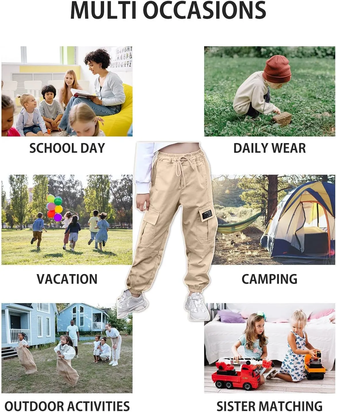 AOWKULAE Girls & Women‘s Casual Cargo Jogger Pants, 6 Years - Women 3XL