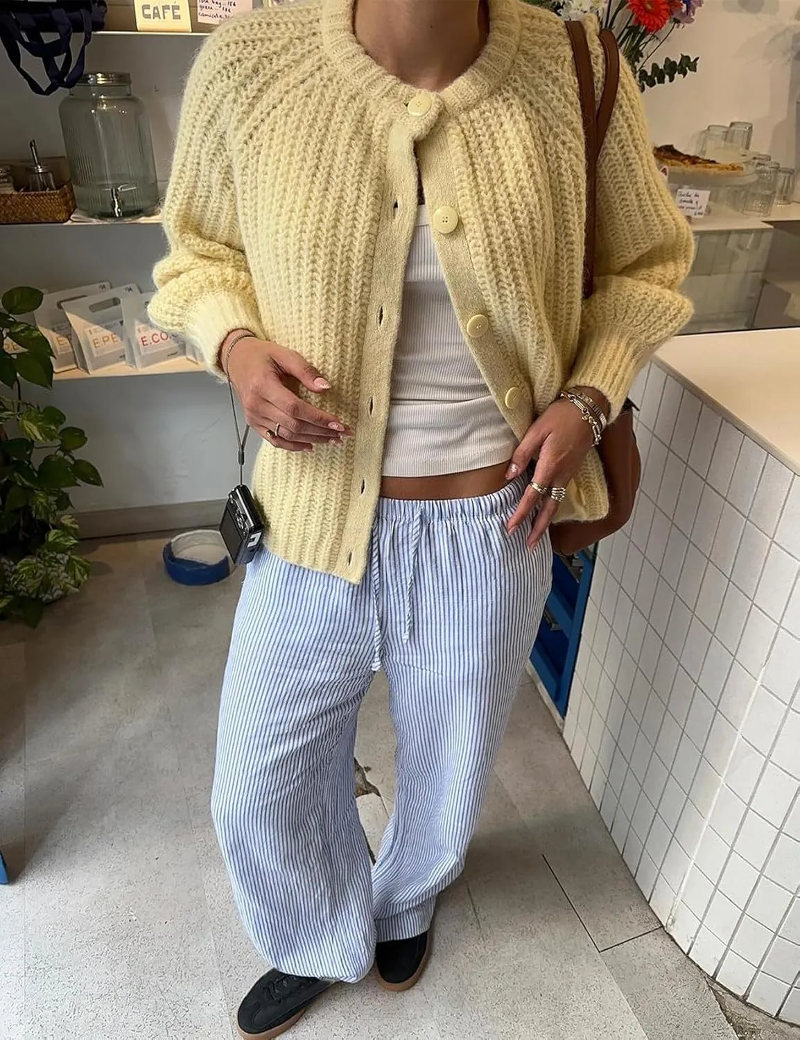 Arssm Womens Cute Cardigan Sweater Long Sleeve Crewneck Button Down Cardigans Knit Top Fashion 2024 Knitwear