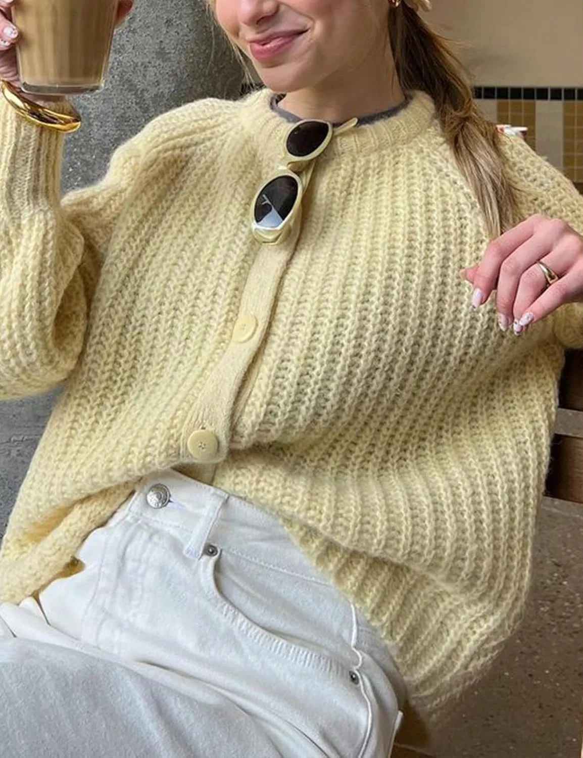 Arssm Womens Cute Cardigan Sweater Long Sleeve Crewneck Button Down Cardigans Knit Top Fashion 2024 Knitwear