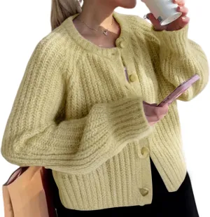 Arssm Womens Cute Cardigan Sweater Long Sleeve Crewneck Button Down Cardigans Knit Top Fashion 2024 Knitwear