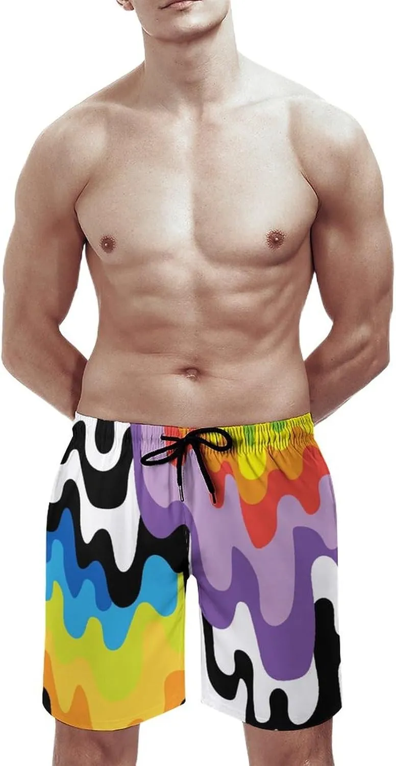 Beach Shorts for Men Anime Purple Sparks Flame Hawaiian Swim Board Shorts Mesh Lining Swimming Trunks Pocket