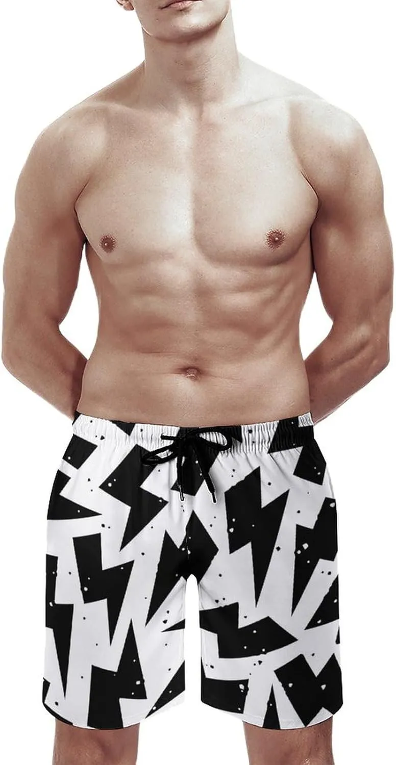 Beach Shorts for Men Anime Purple Sparks Flame Hawaiian Swim Board Shorts Mesh Lining Swimming Trunks Pocket