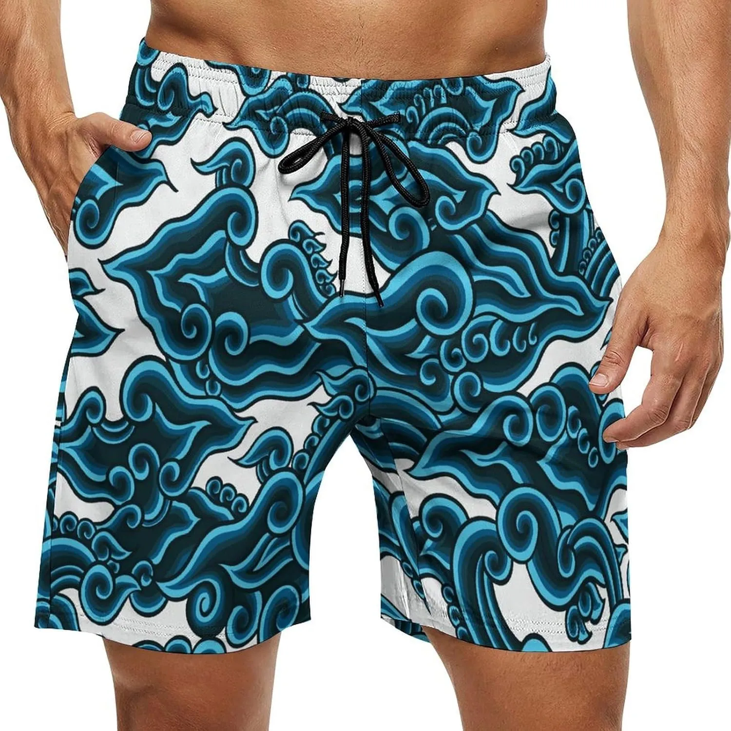 Beach Shorts for Men Pattern Funny Ghosts Hawaiian Swim Board Shorts Mesh Lining Swimming Trunks Pocket