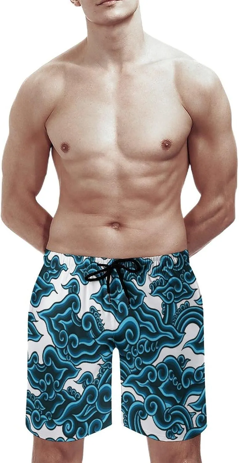 Beach Shorts for Men Pattern Funny Ghosts Hawaiian Swim Board Shorts Mesh Lining Swimming Trunks Pocket