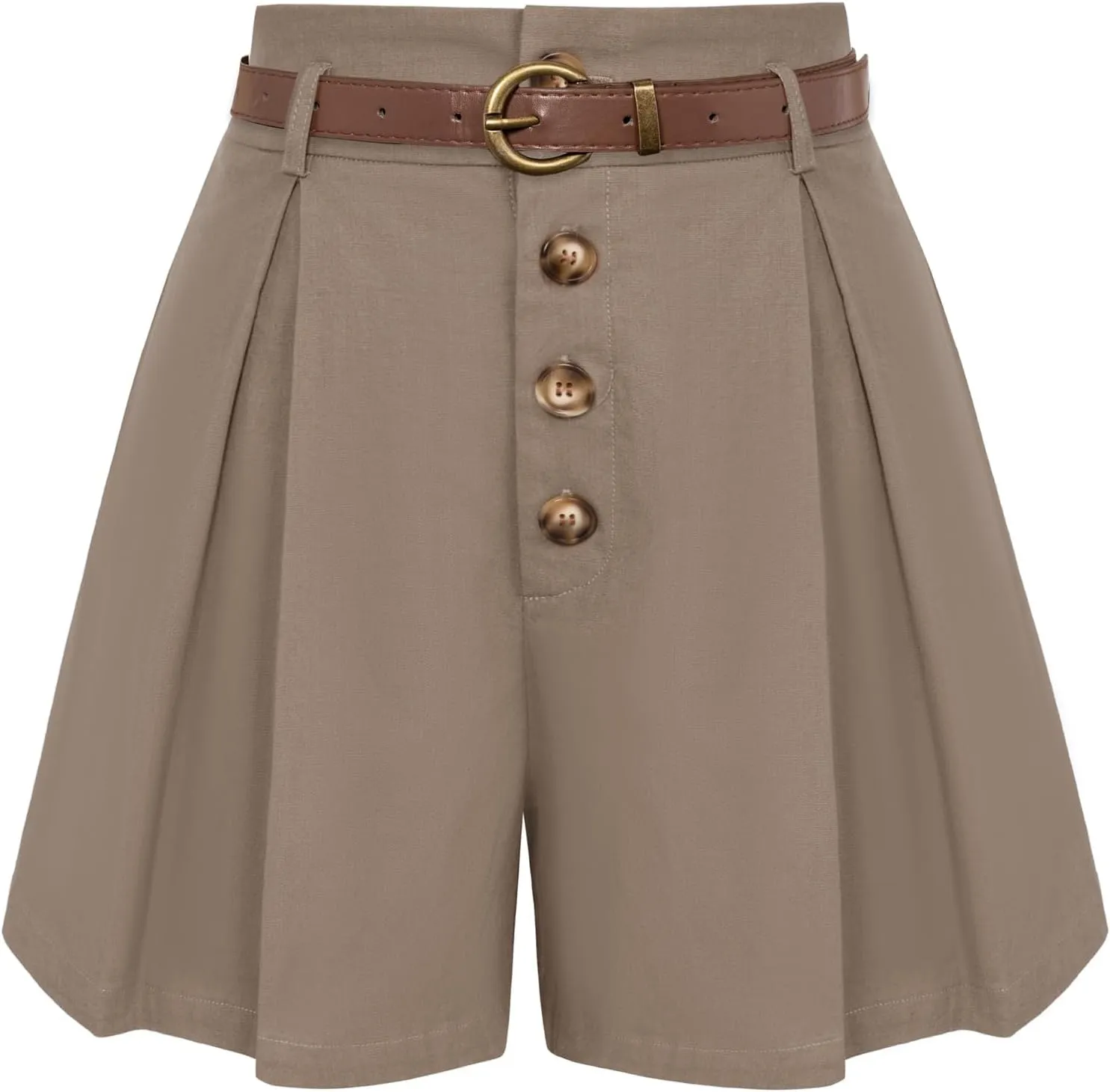 Belle Poque Womens Shorts Dressy Casual High Waisted Summer Pleated Wide Leg Shorts with Pockets and Belt
