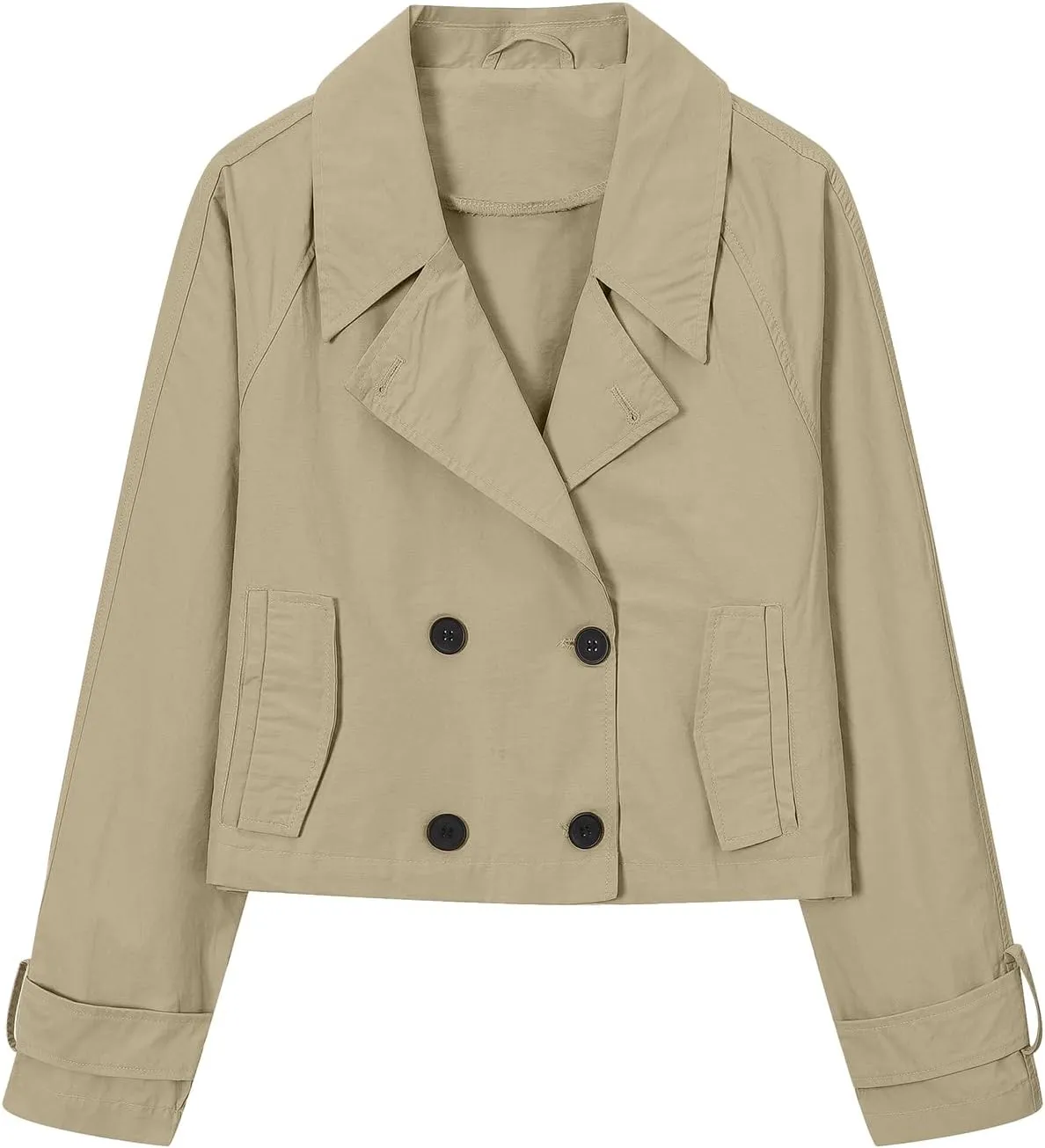 Betusline Womens Cropped Trench Coat Notched Lapel Double Breasted Short Jacket Outwear