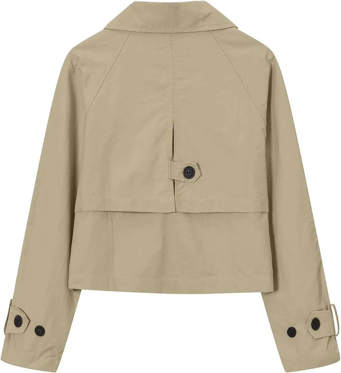 Betusline Womens Cropped Trench Coat Notched Lapel Double Breasted Short Jacket Outwear
