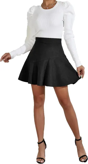 CASURESS Women's Corduroy Pleated Mini Skirt High Waist Skater A Line Short Skirts for Fall Winter Spring