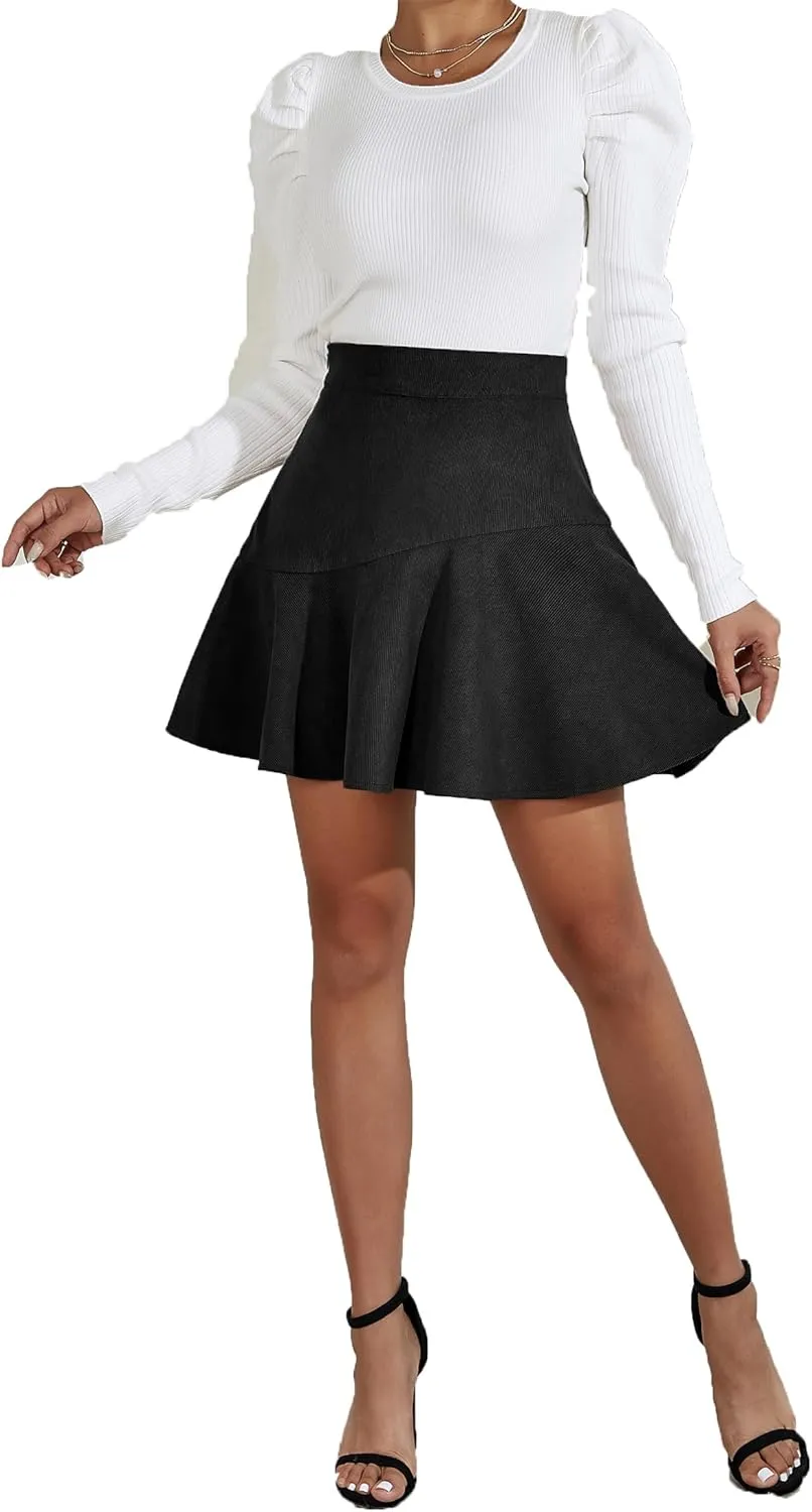 CASURESS Women's Corduroy Pleated Mini Skirt High Waist Skater A Line Short Skirts for Fall Winter Spring