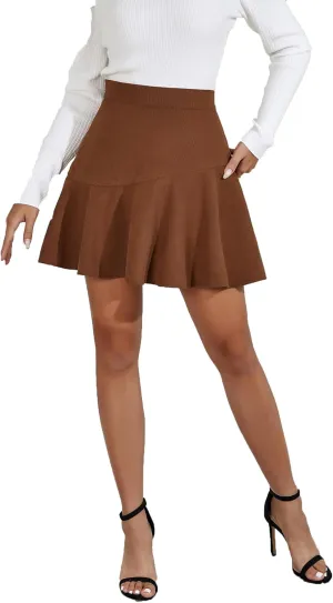 CASURESS Women's Corduroy Pleated Mini Skirt High Waist Skater A Line Short Skirts for Fall Winter Spring