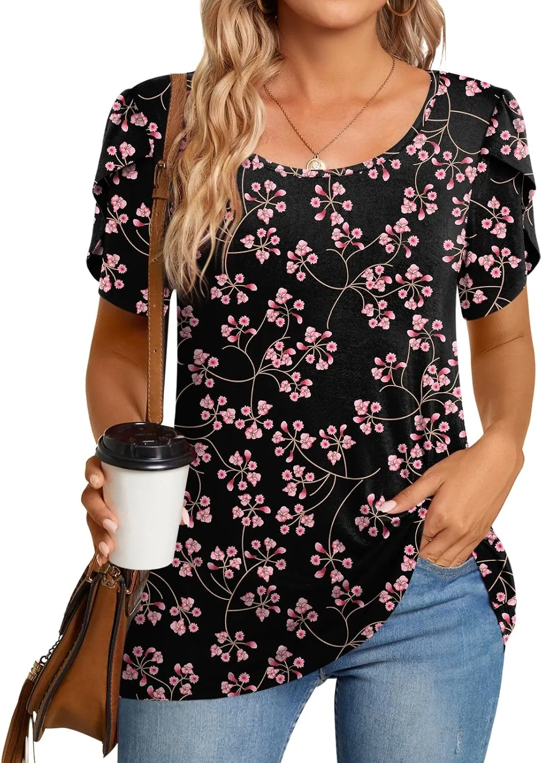 CATHY Womens T-Shirts 2025 Summer Tops Short Sleeve Crewneck Blouse M-3XL