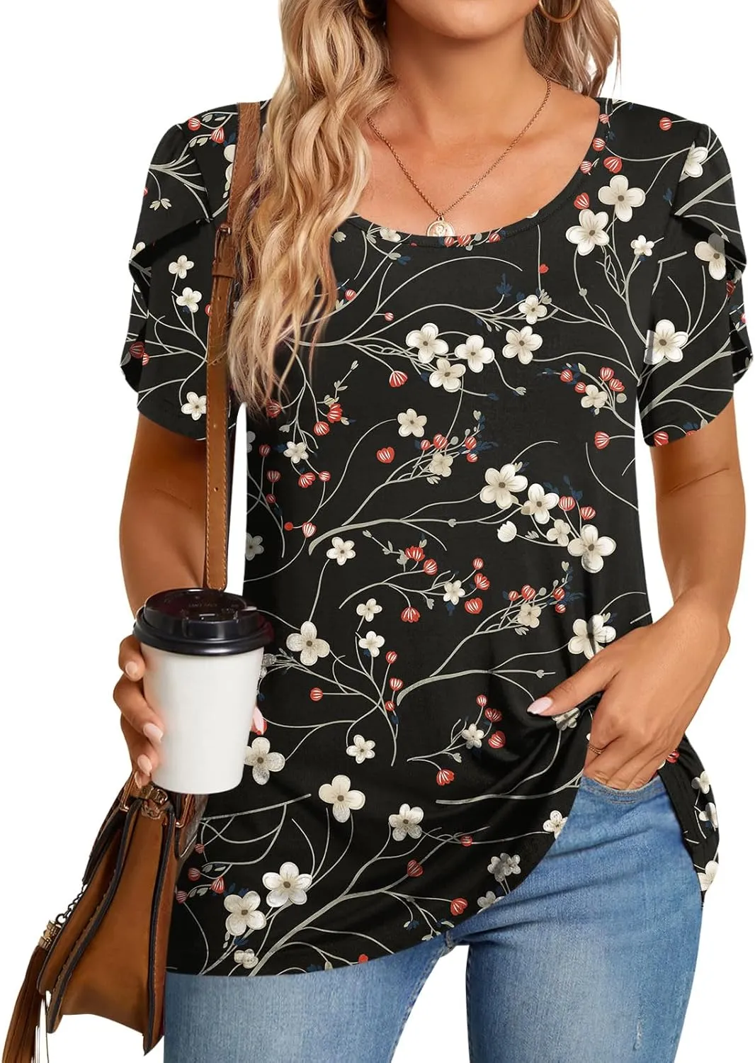 CATHY Womens T-Shirts 2025 Summer Tops Short Sleeve Crewneck Blouse M-3XL