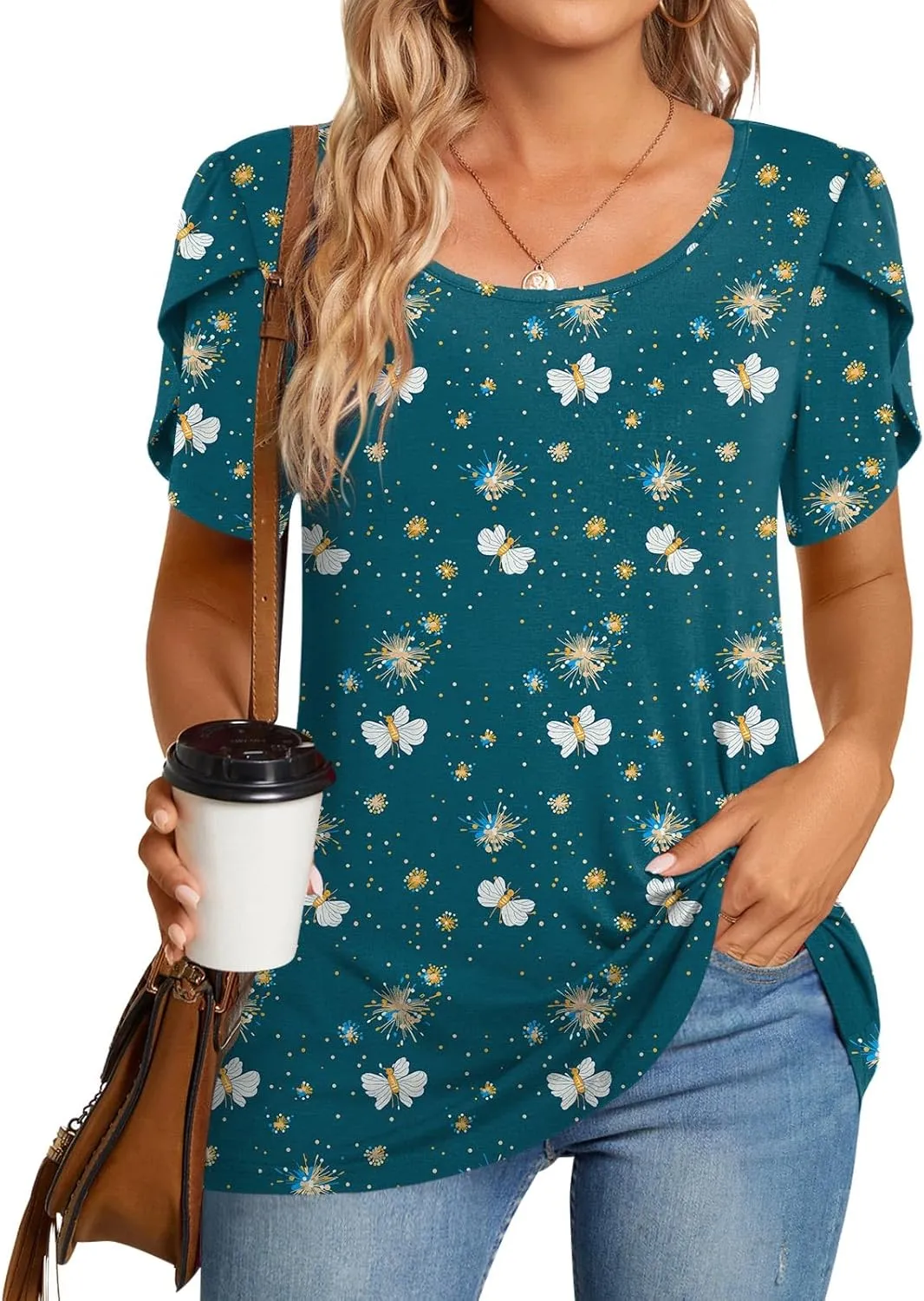 CATHY Womens T-Shirts 2025 Summer Tops Short Sleeve Crewneck Blouse M-3XL