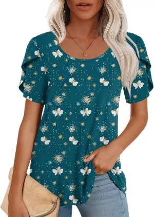CATHY Womens T-Shirts 2025 Summer Tops Short Sleeve Crewneck Blouse M-3XL
