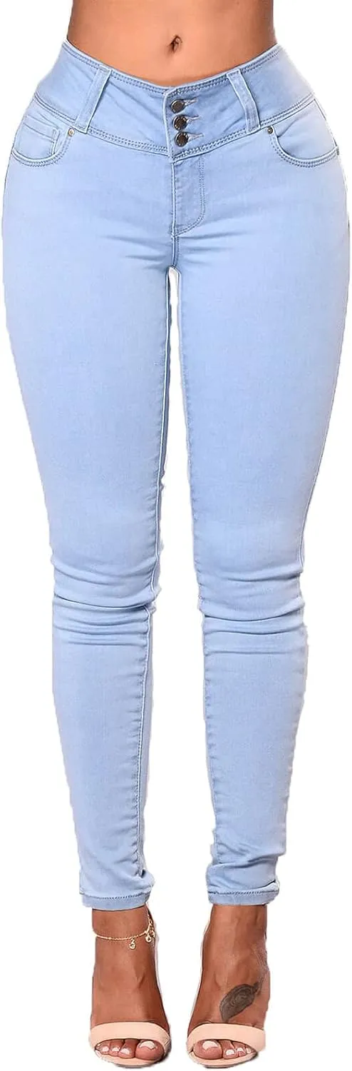 CHARTOU Women's Mid Rise Stretchy Skinny Tapered Leg Denim Jeans Pants