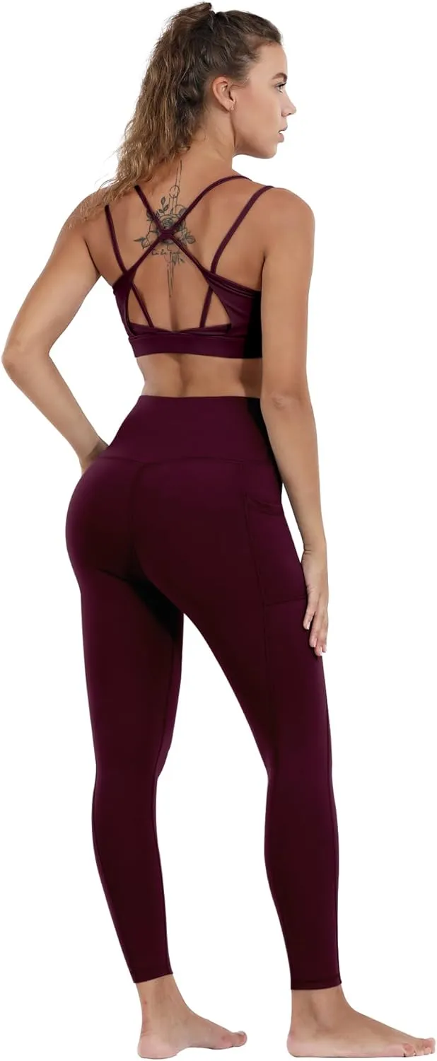 CHRLEISURE Leggings with Pockets for Women, High Waisted Tummy Control Workout Yoga Pants