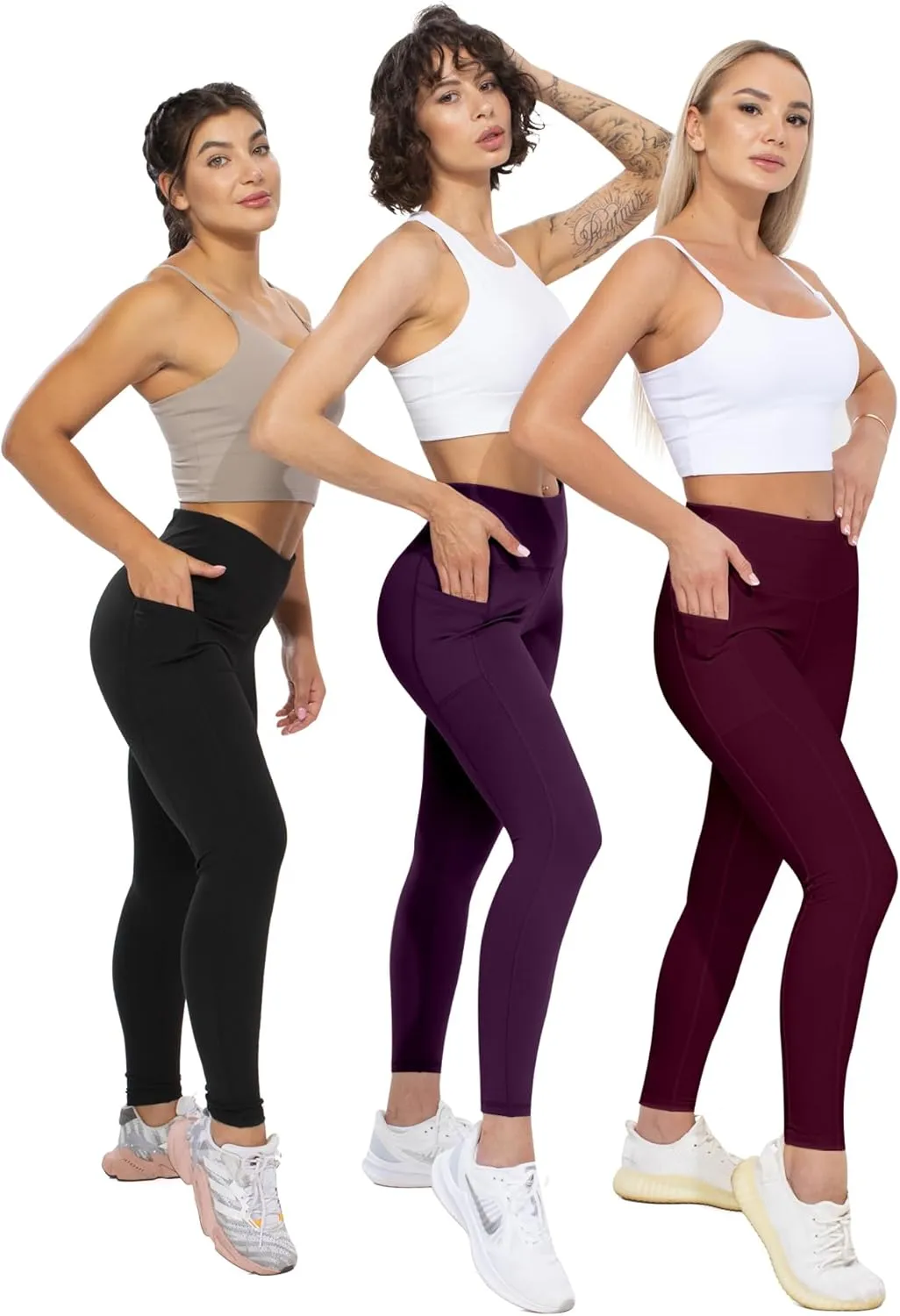 CHRLEISURE Leggings with Pockets for Women, High Waisted Tummy Control Workout Yoga Pants